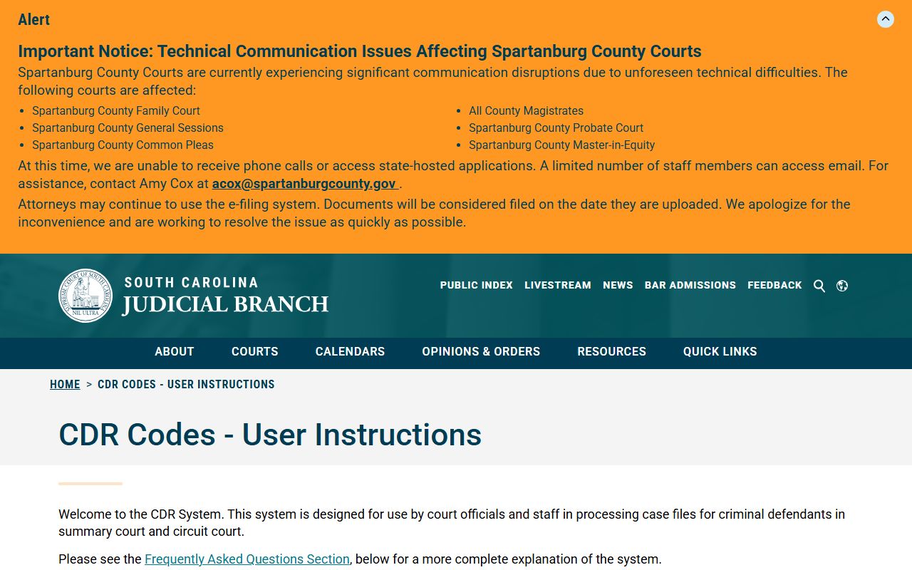 Dorchester County arrest records court charges CDR code instructions