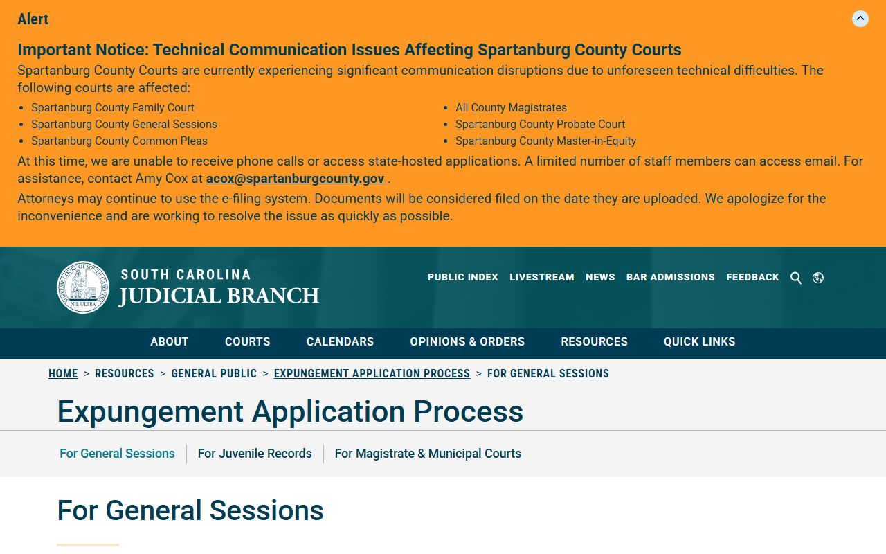 Dorchester County criminal court records General Sessions expungement source