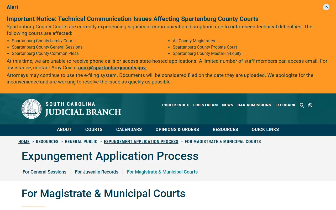 Dorchester County criminal court records Magistrate Municipal expungement process