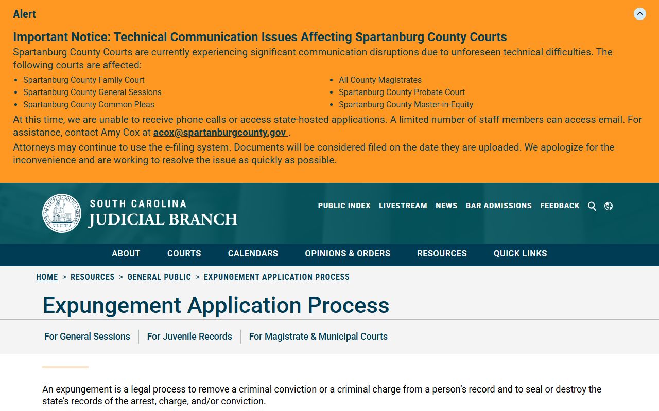 Dorchester County criminal court records South Carolina expungement overview