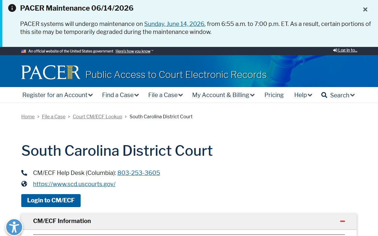 Dorchester County Circuit Court PACER federal district lookup distinction