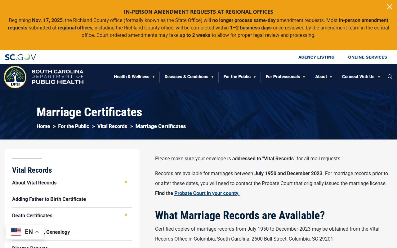 Dorchester County marriage records DPH certificate access
