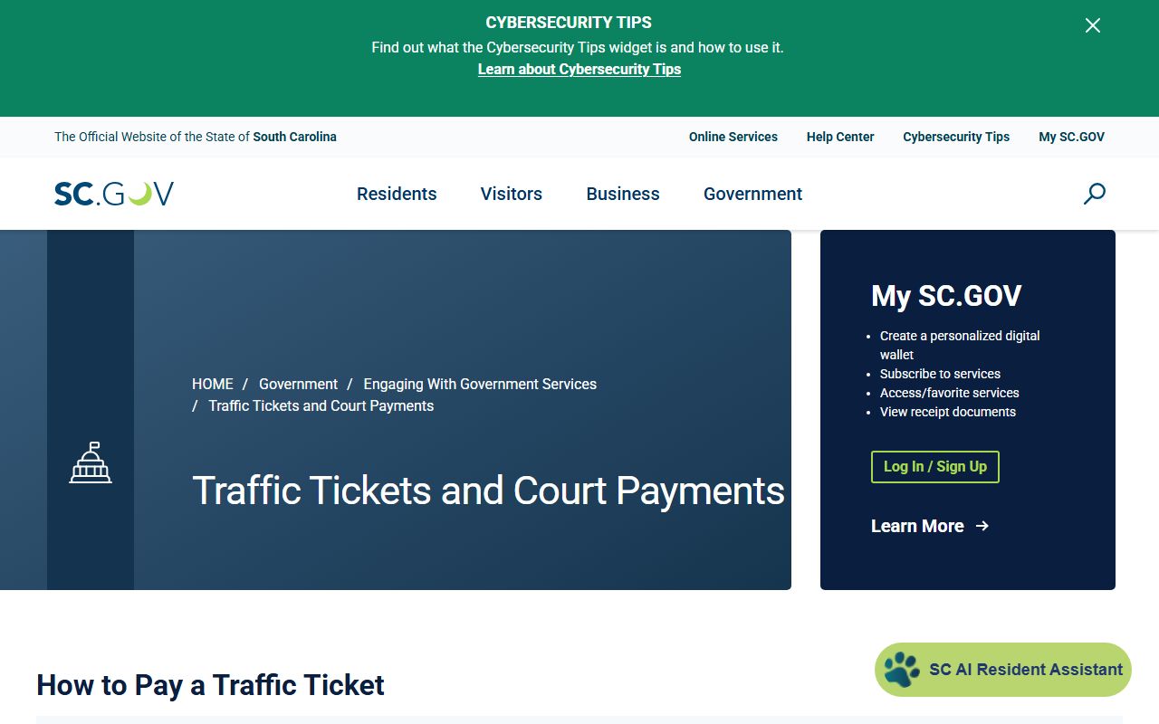 Dorchester County traffic court records SC.GOV court payment workflow