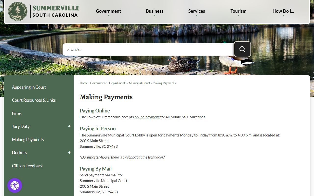 Dorchester County traffic court records Summerville Municipal Court payments