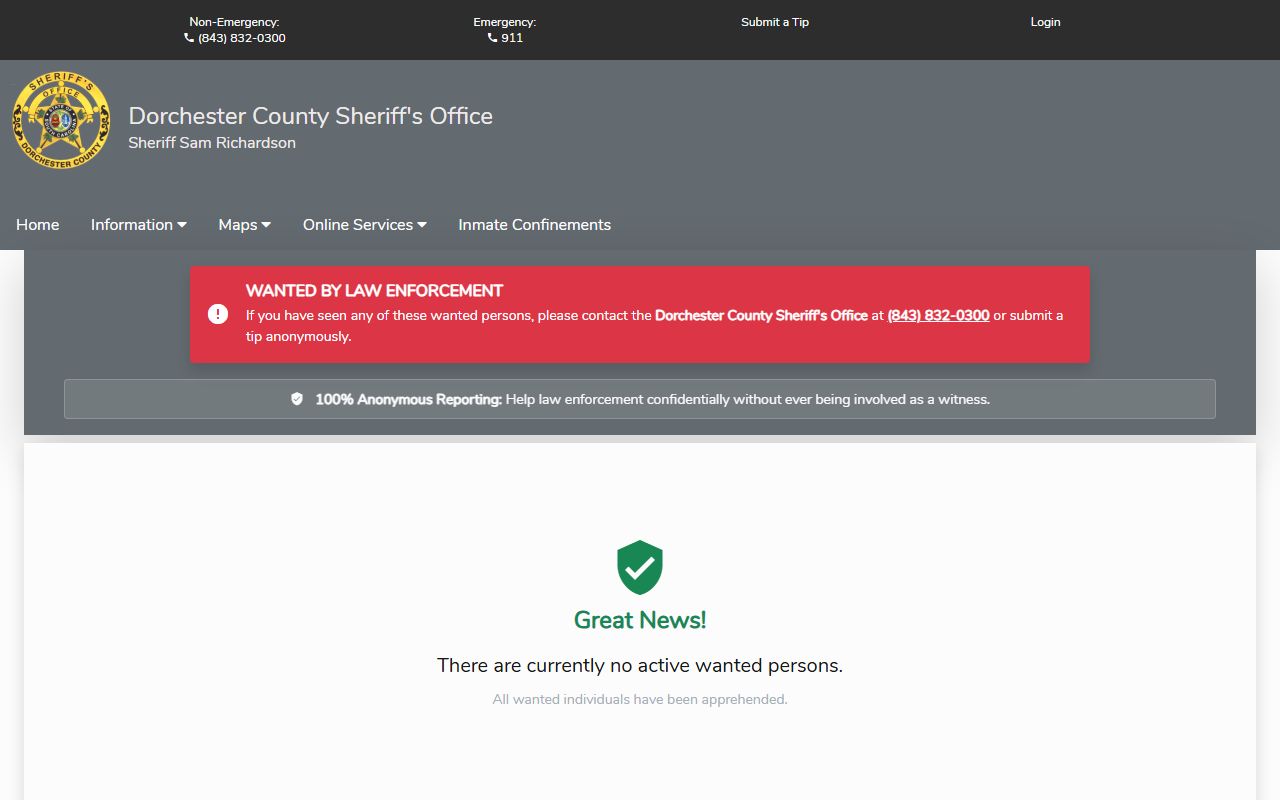 Dorchester County warrant search sheriff Most Wanted page